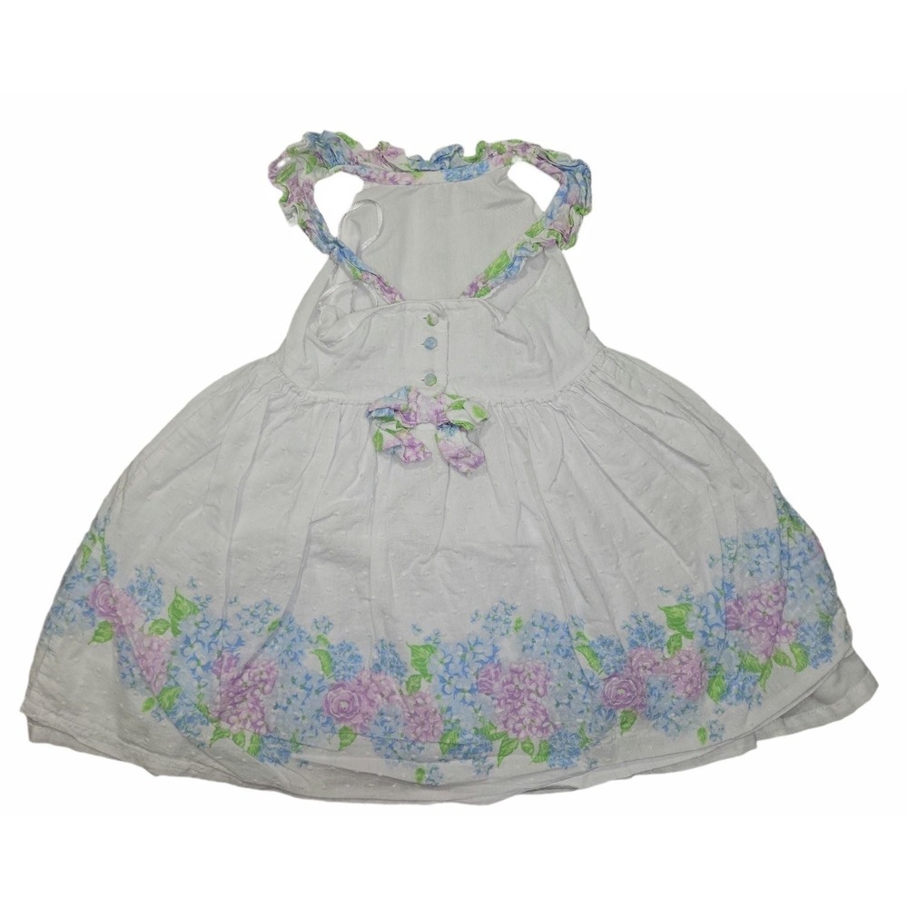 Tommy Bahama Girls 4T Dress White Swiss Dot Floral Hydrangea Sun Dress Ruffle